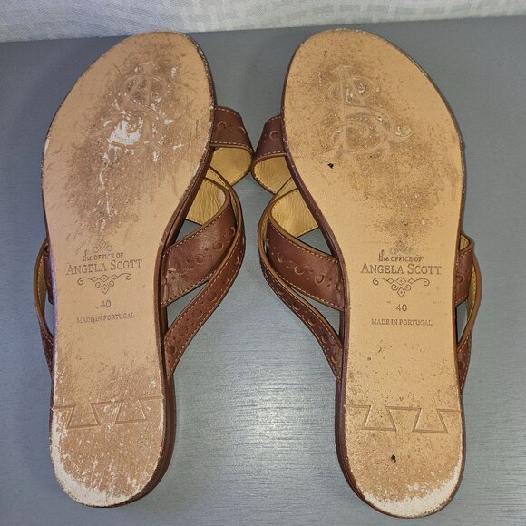 The Office Of Angela Scott Brown Leather Womens Sandals With Dust Bag Size 40 - Picture 10 of 11